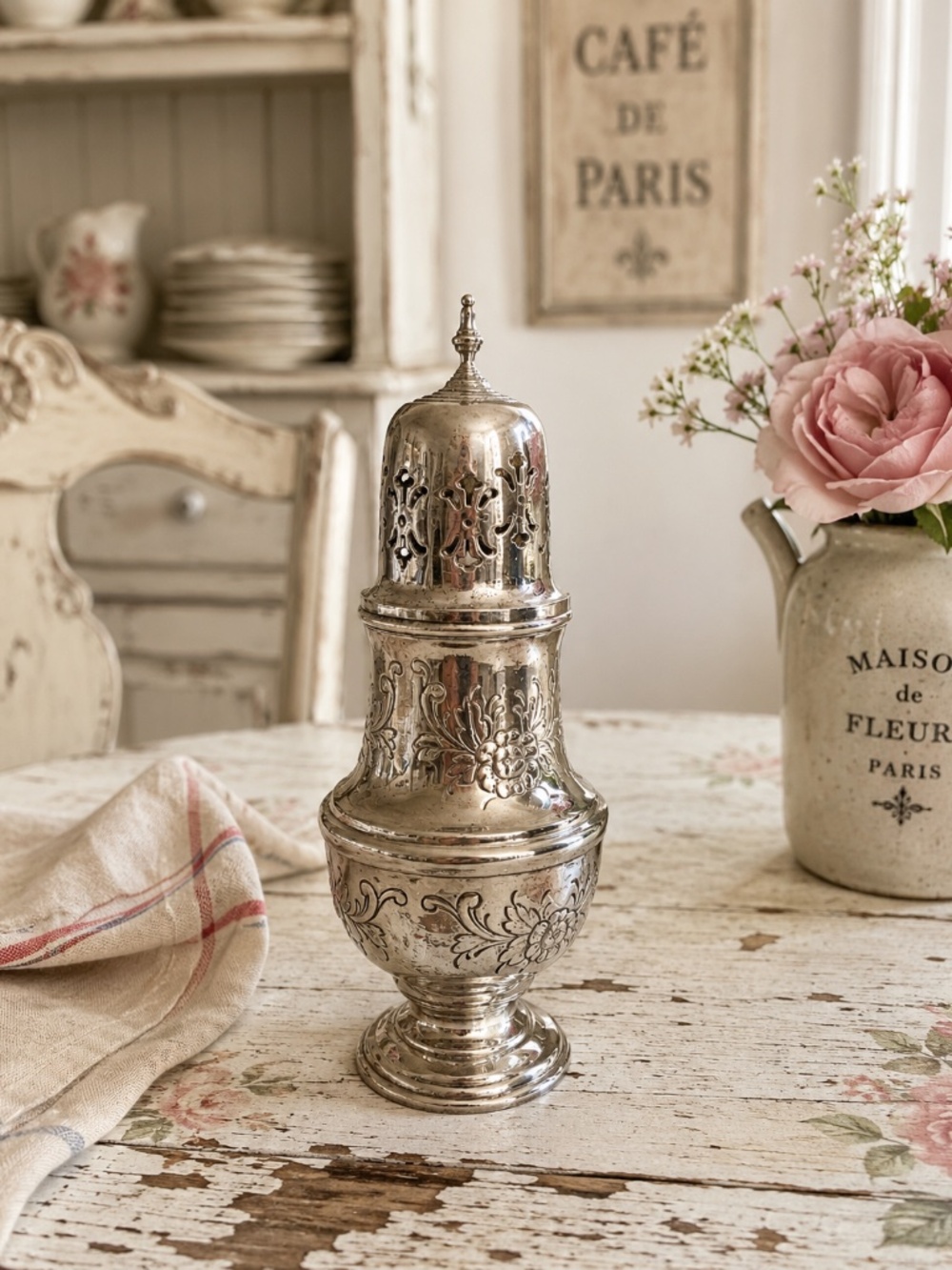 Vintage Primrose Silver Plate Sugar Caster Muffineer – Ornate Floral Pierced Top